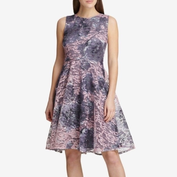 Dkny Dresses & Skirts - DKNY Pink & Gray Floral Lace Mini Dress